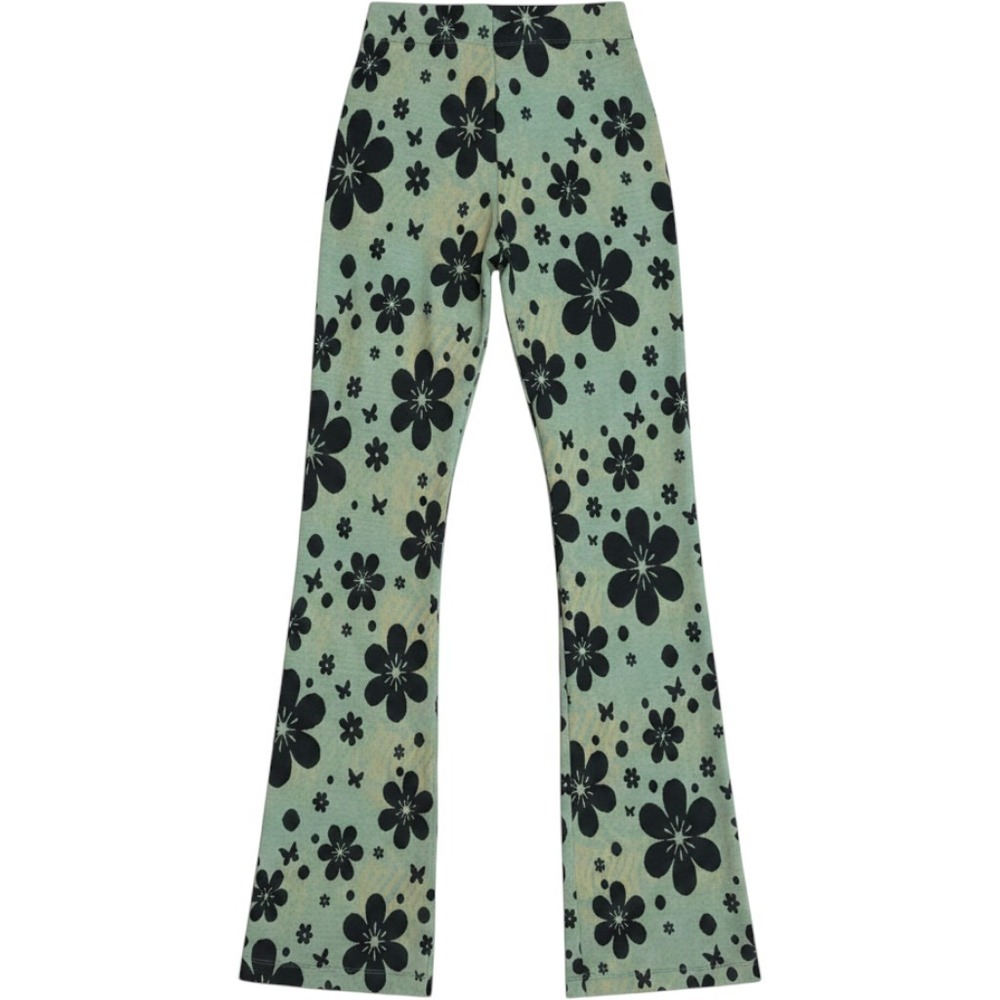 Urban Outfitters Floral Butterfly Flare Pants Sage Green Black‎ XS Retro Knit